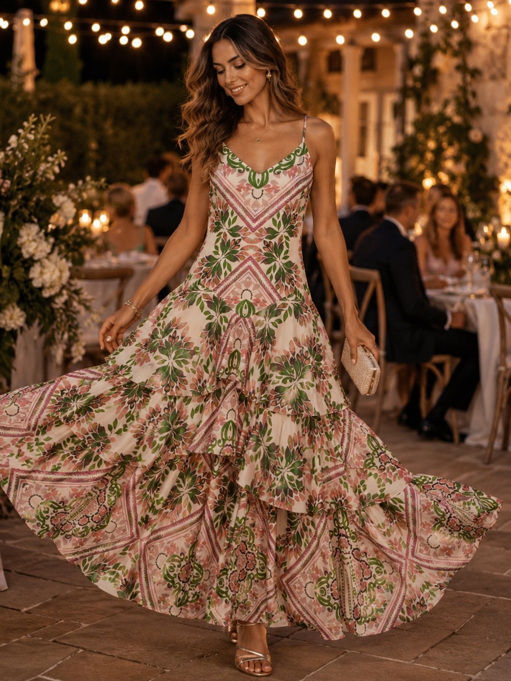 Parker Print Tiered Ruffle Maxi Dress Vanilla Cream Botanical Floral Size 10 NWT